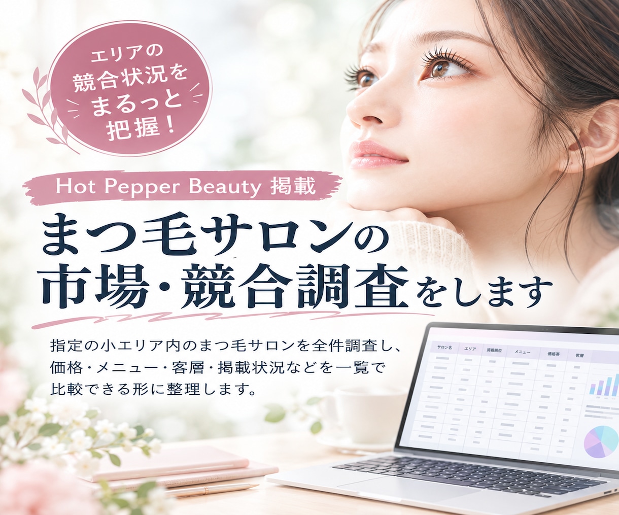 まつ毛★Hotpepper小エリア全件調査します 掲載プランからクーポン金額まで網羅！市場調査お任せください イメージ1