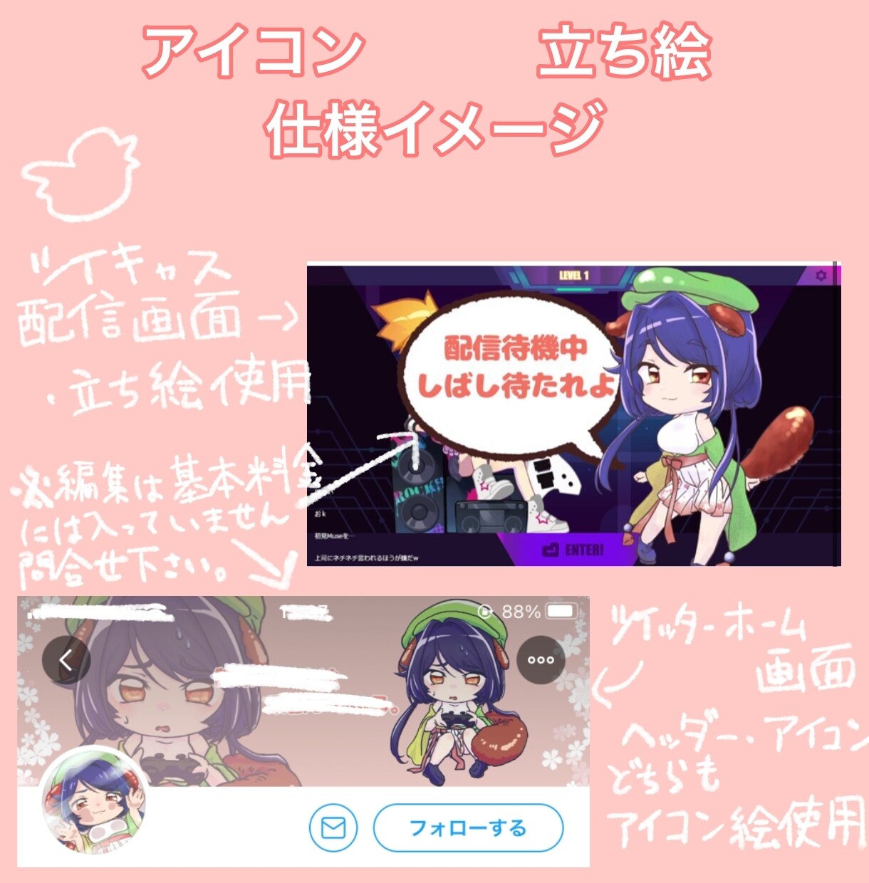 アニメ風なデフォルメキャライラスト描きます 表情のあるアイコンとイラスト素材の提供です！ イメージ3