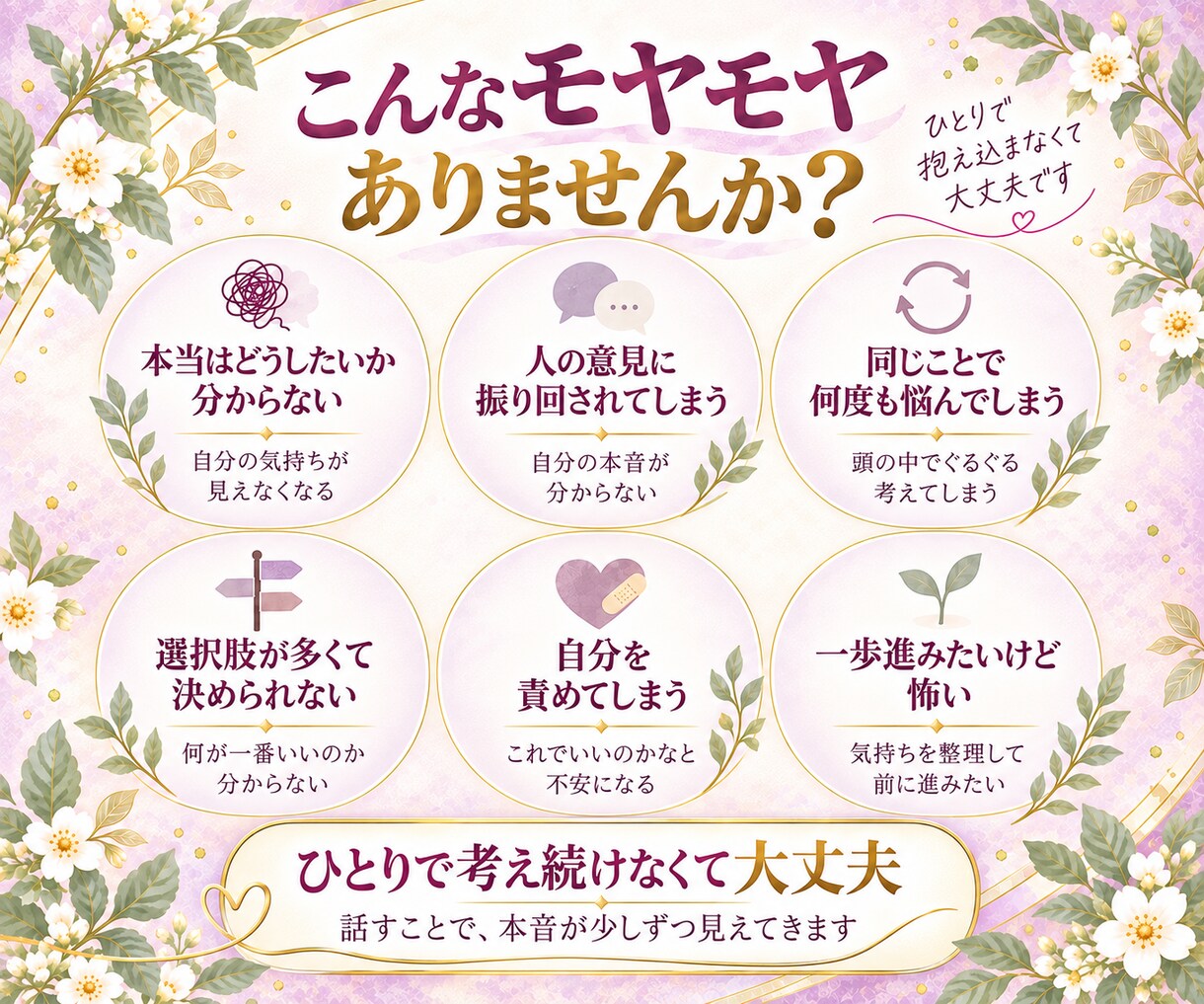思考を整理して本当の気持ちを一緒に見つけます どうしたいか分からない時に｜話しながら本音を整理します イメージ2