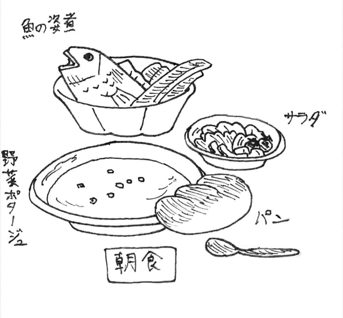 食べ物の絵を描きます 朝食　野菜ポタージュ、サラダ他 イメージ1