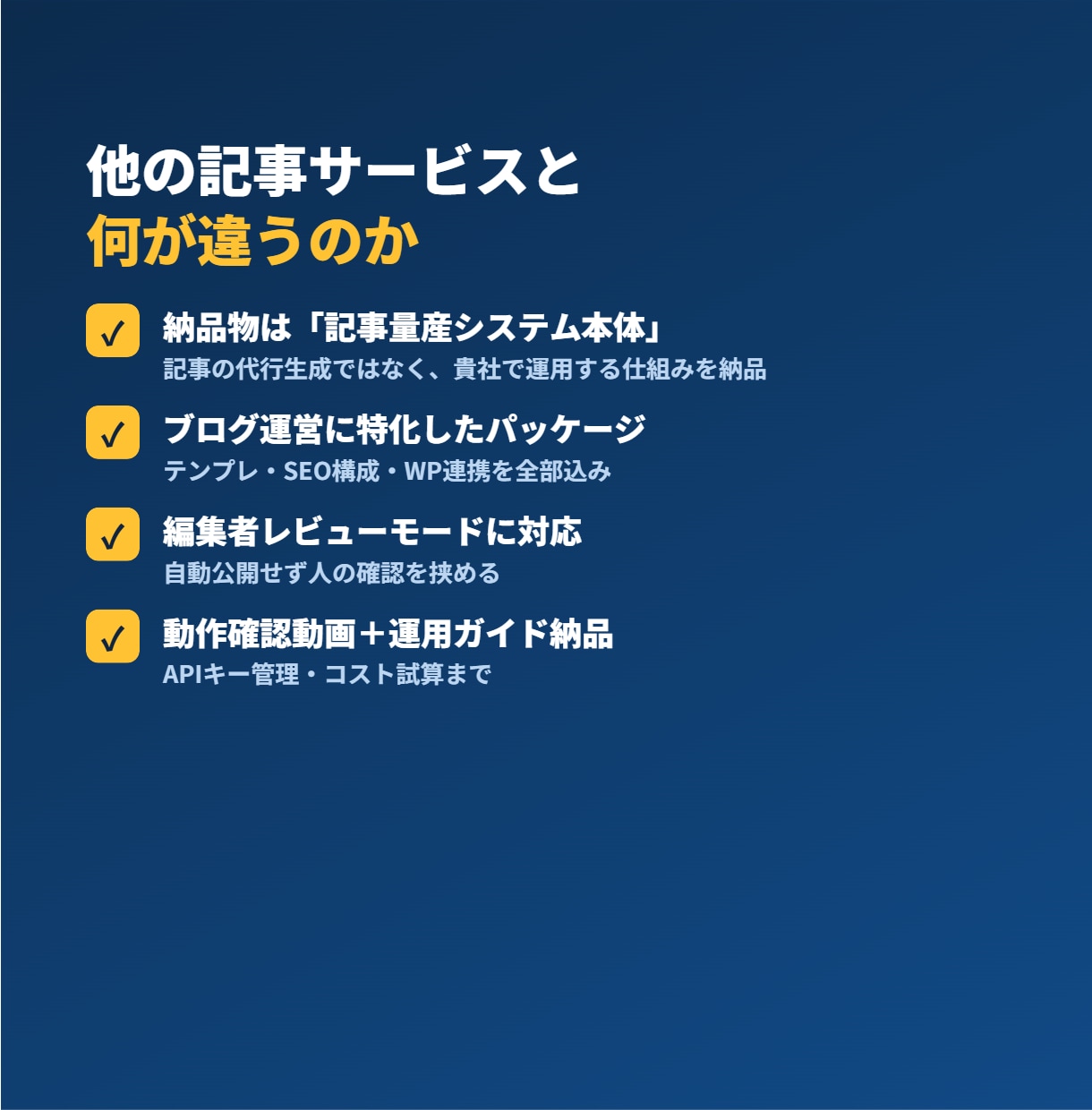 記事量産・WordPress自動投稿を構築します 記事制作のコストと手間を、仕組みで減らします イメージ4
