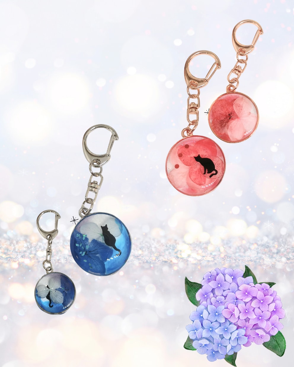 紫陽花と猫のキーフォルダー販売します 雨の景色を紫陽花の色で色付けしませんか イメージ2