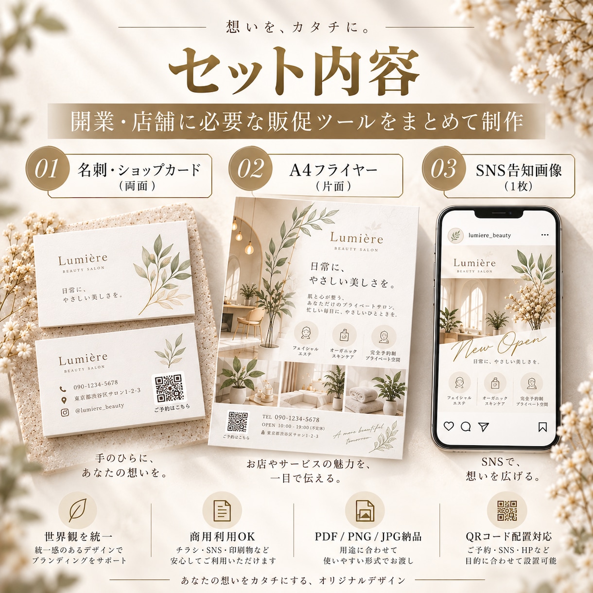 開業・店舗向け販促デザイン3点セットを制作します 名刺を作って終わりではなくお店の“伝わる”をまとめて整えます イメージ3