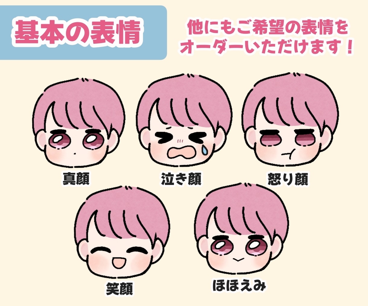商用利用◎表情違い５点セット★ミニアイコン描きます ゆる可愛い★表情オーダーOK！ブログやSNSにおすすめ◎ イメージ2