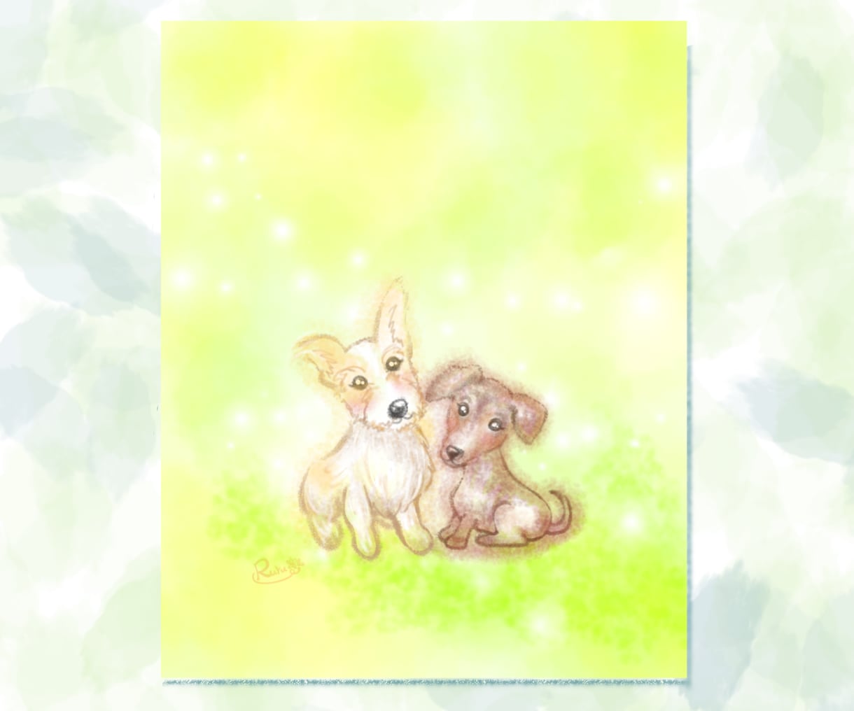 愛するペットちゃんのキラキラ似顔絵をお描きします 柔らかな木漏れ日の中にいる優しい雰囲気の似顔絵をお描きします イメージ4