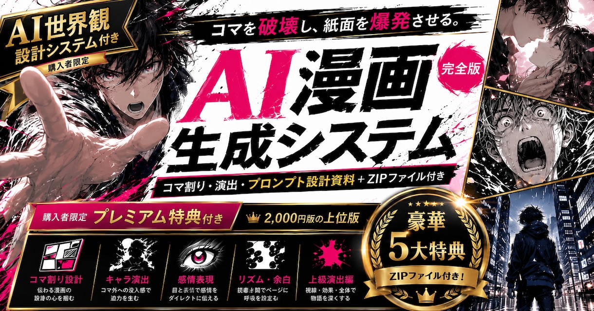 完全版｜AI漫画制作プロンプト一式を提供します キャラ固定・コマ割り・演出設計を効率化できるテンプレート集 イメージ1