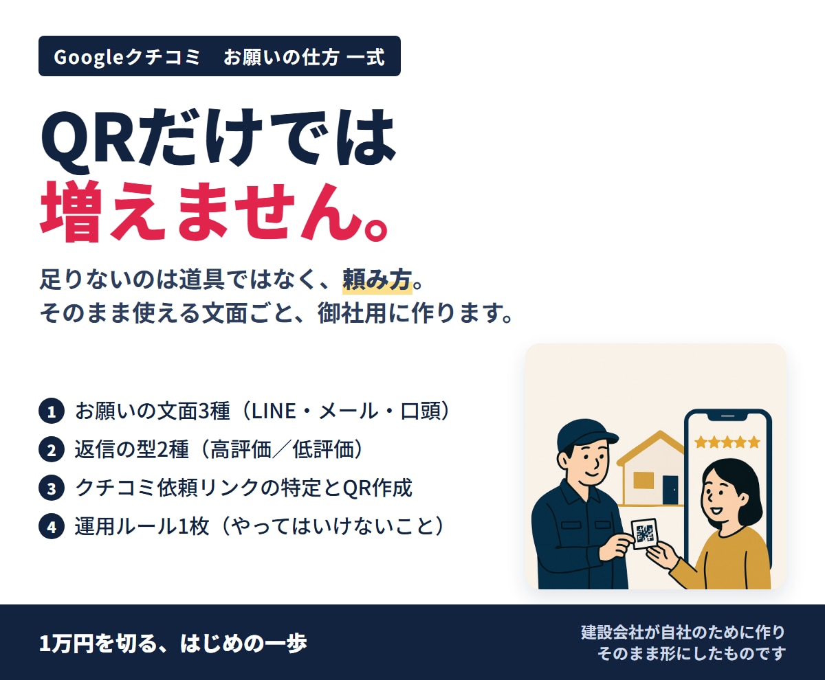 Googleクチコミの集め方を御社用に作ります QRだけでは増えません。頼み方ごと渡します イメージ1