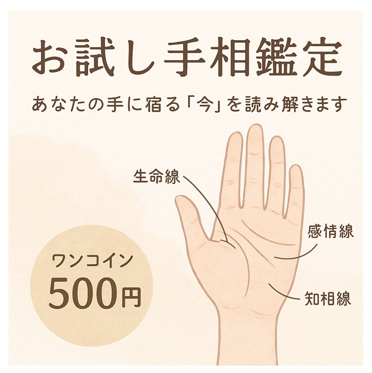 お試し鑑定 ：手相占います 総合的にサラっと鑑定いたします！ イメージ1