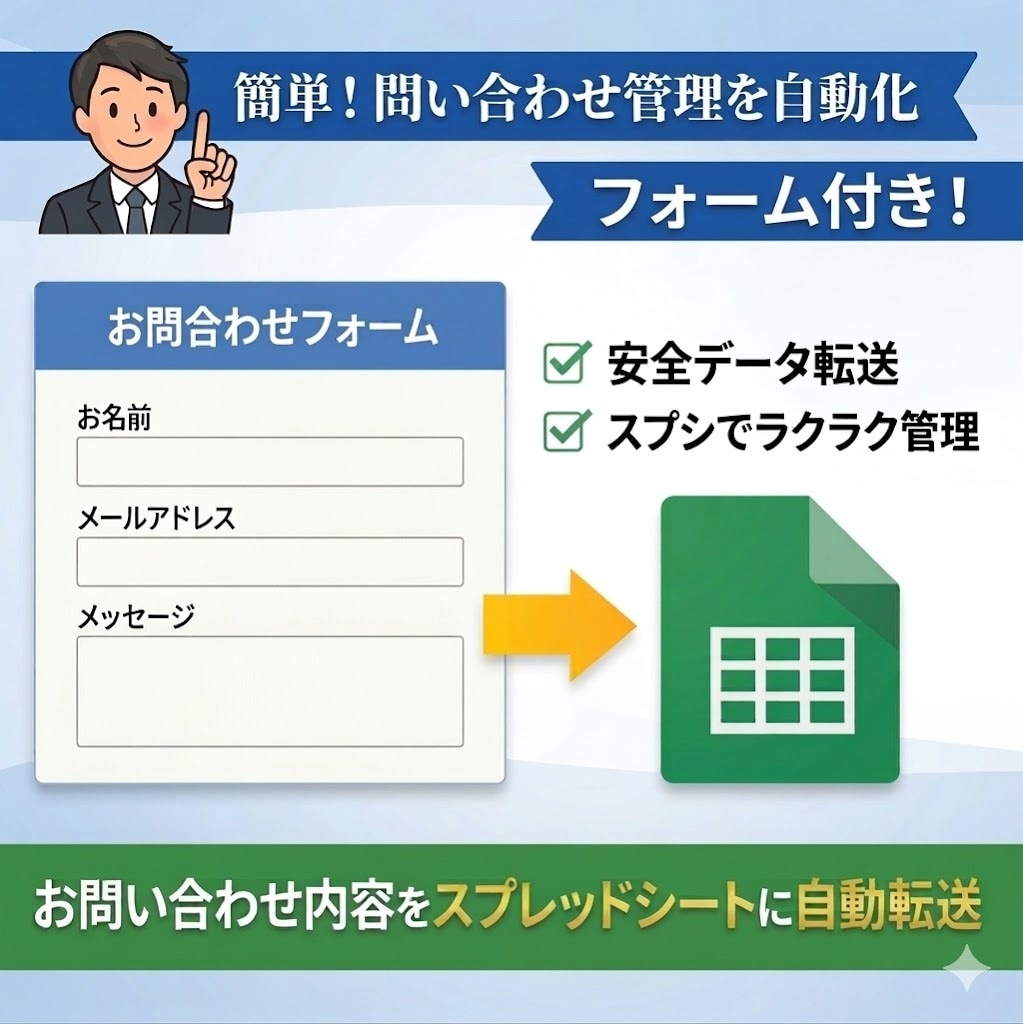 お問い合わせを安全にスプシへ自動転送します 問い合わせのメール管理から脱却し業務を大幅効率化できます イメージ1
