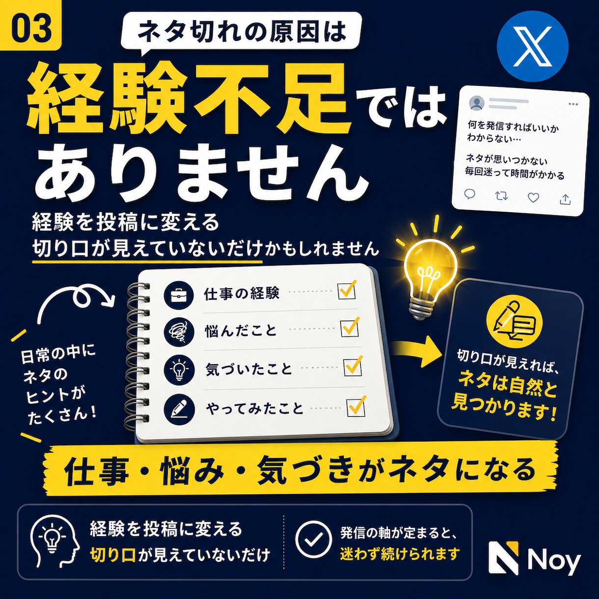 毎回迷うX投稿ネタと発信軸を整理します 投稿に迷う時間を減らし、発信の方向性を整える イメージ3