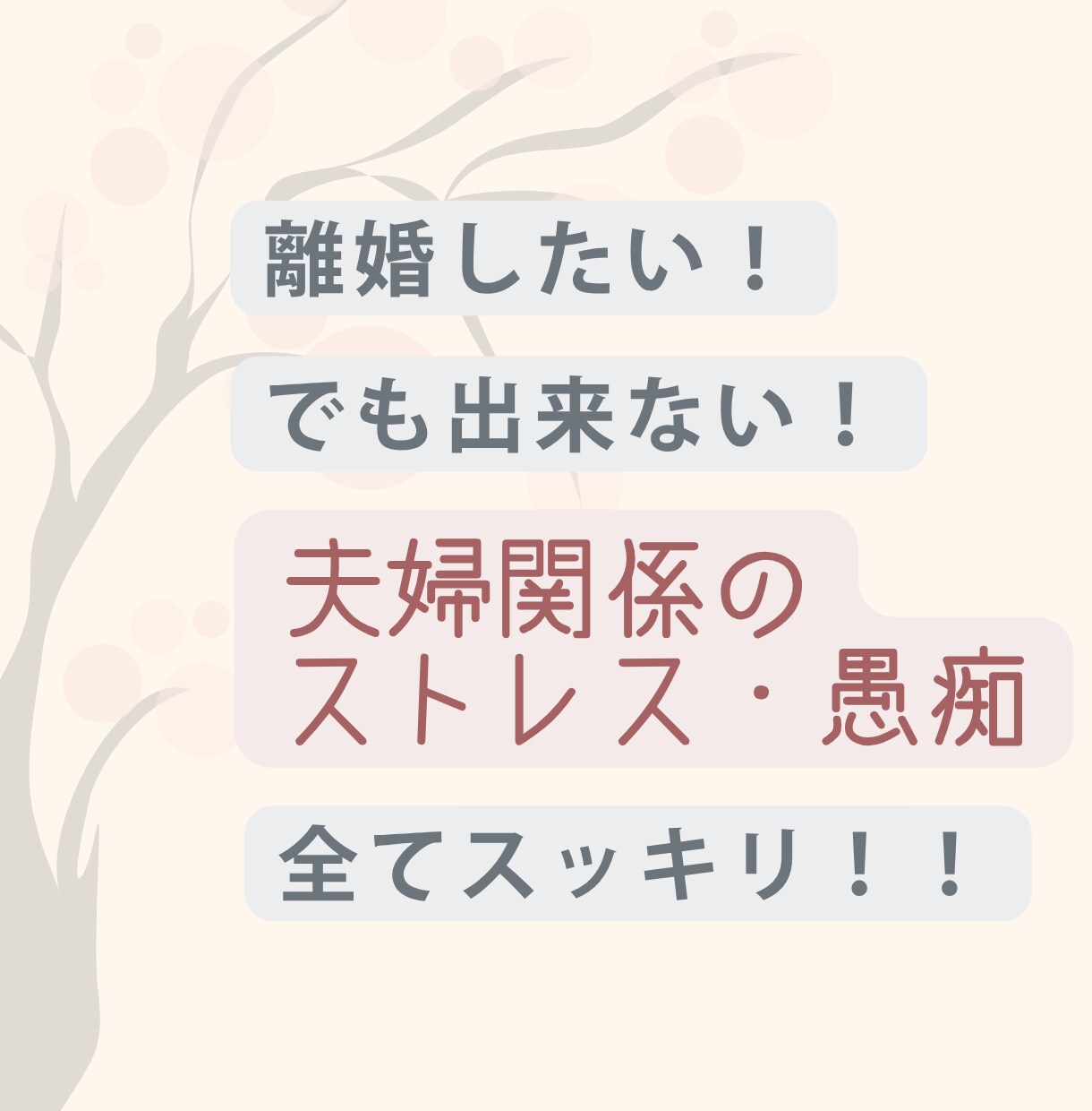離婚したい！でも出来ないストレス・愚痴全て聴きます 経済的に離婚は無理。でも毎日が嫌！捉え方次第で幸せになる方法 イメージ1