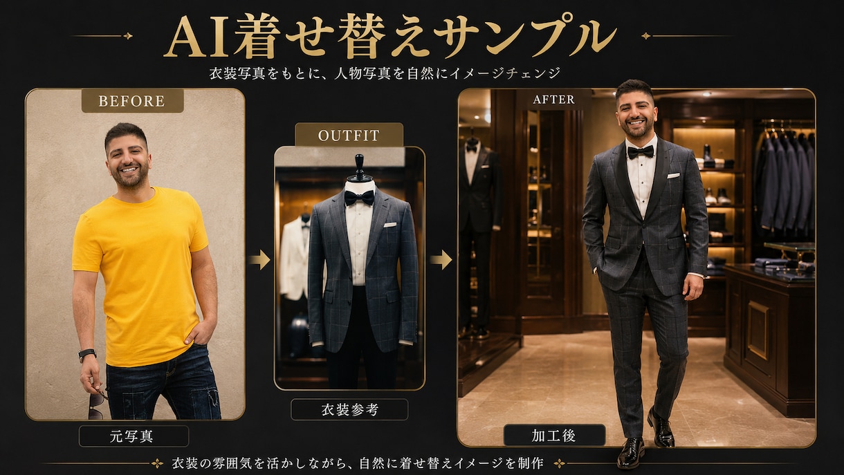 写真をAIで宣材・広告風に仕上げます 着せ替えや質感強化にも対応します イメージ3