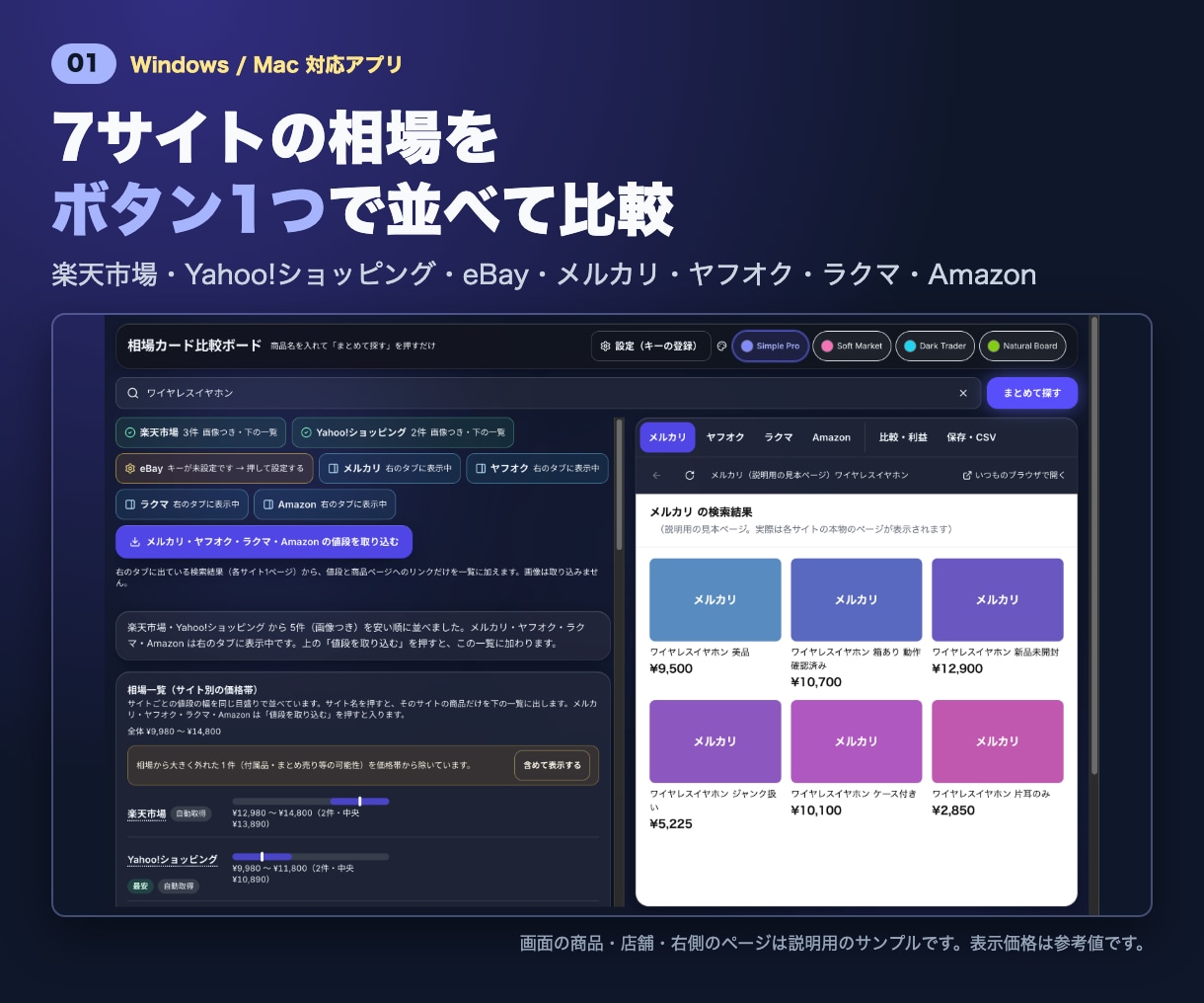物販7サイト相場比較ツールを提供します サイトを行き来せず相場と利益を一目で比較！ラクラクリサーチ イメージ1