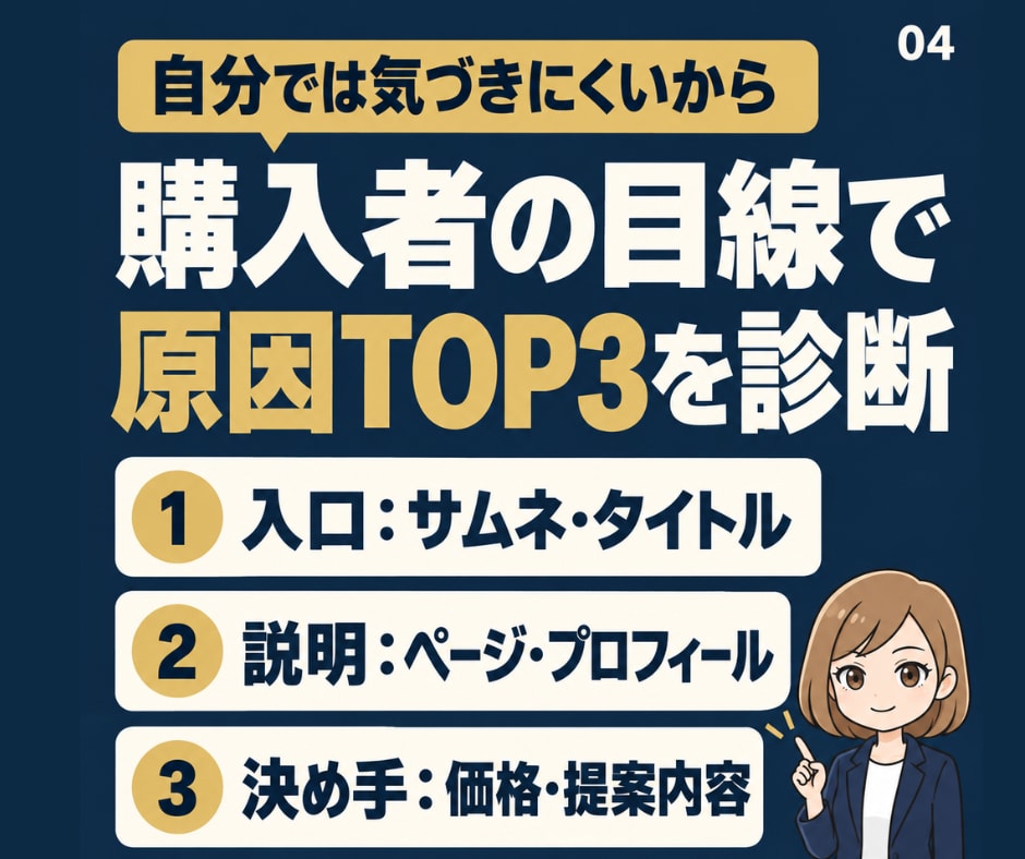 ココナラで売れない原因を3つ特定し改善案を出します 出品したのに売れない方へ。改善案＋30日販売戦略まで提案 イメージ4