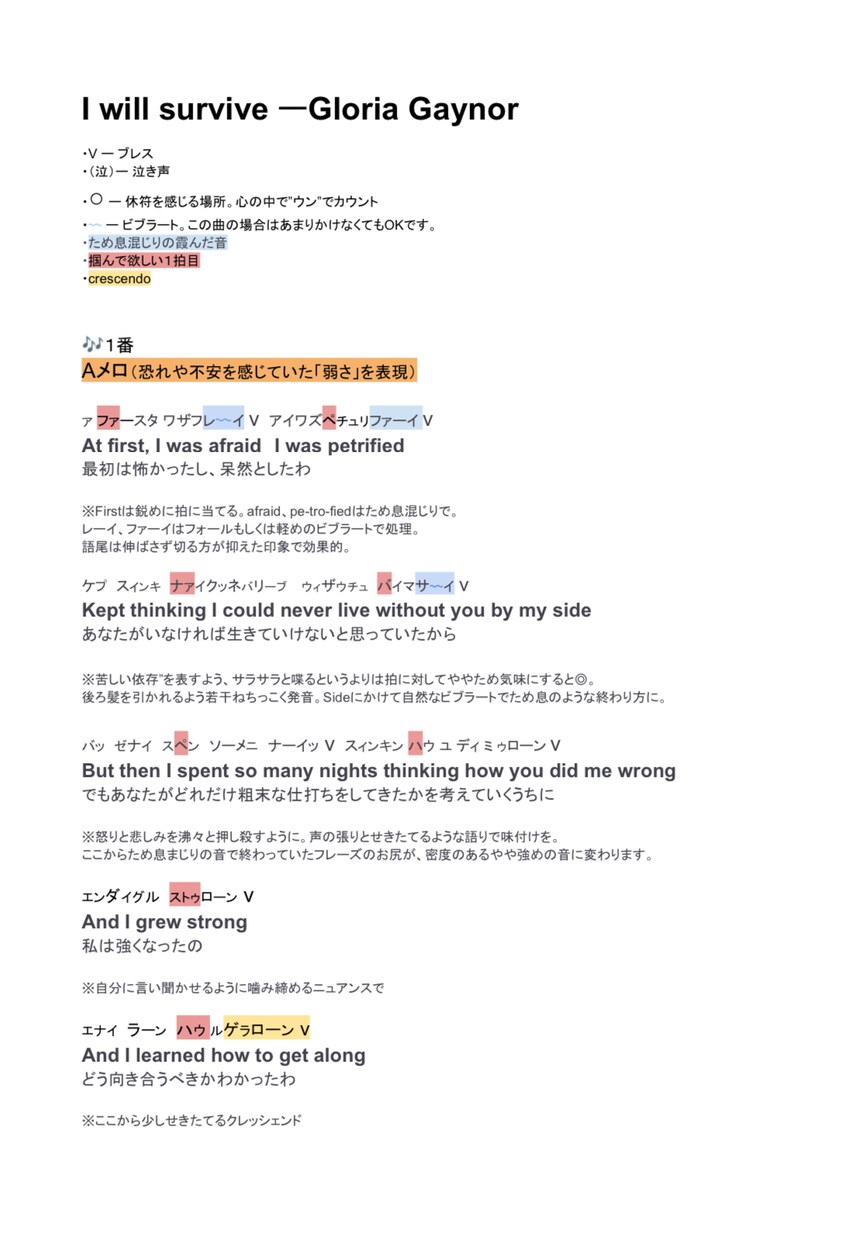 ボイストレーナーが「歌い方シート」作成します プロ目線で「その1曲、どう歌うか」わかります イメージ2