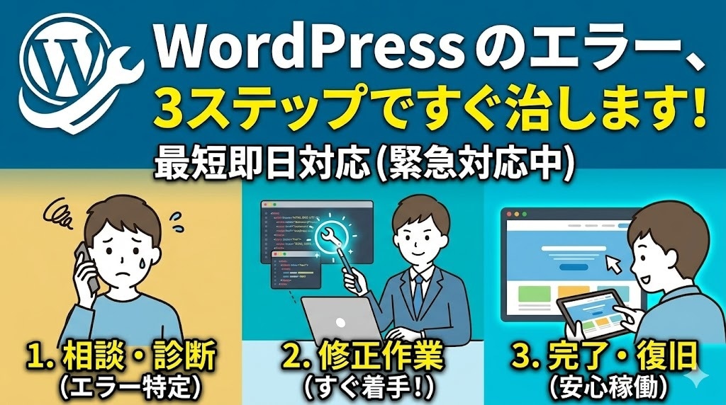 WordPress不具合修正対応致します WordPressの突然のエラーや表示不具合を原因調査し対応 イメージ2