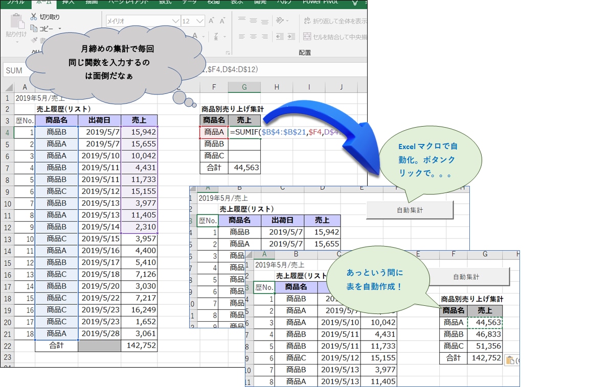 業務の効率化をサポートします 集計やデータの結合を行うExcel VBAプログラムをご提供 イメージ2