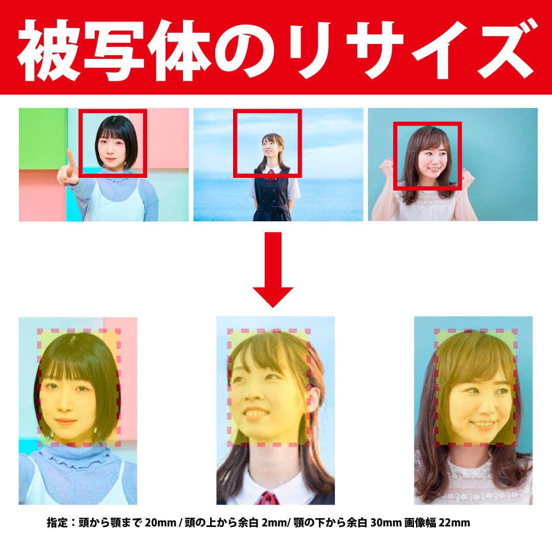 指定のサイズにリサイズします 顔、商品のサイズをすべて同じ大きさにします イメージ1