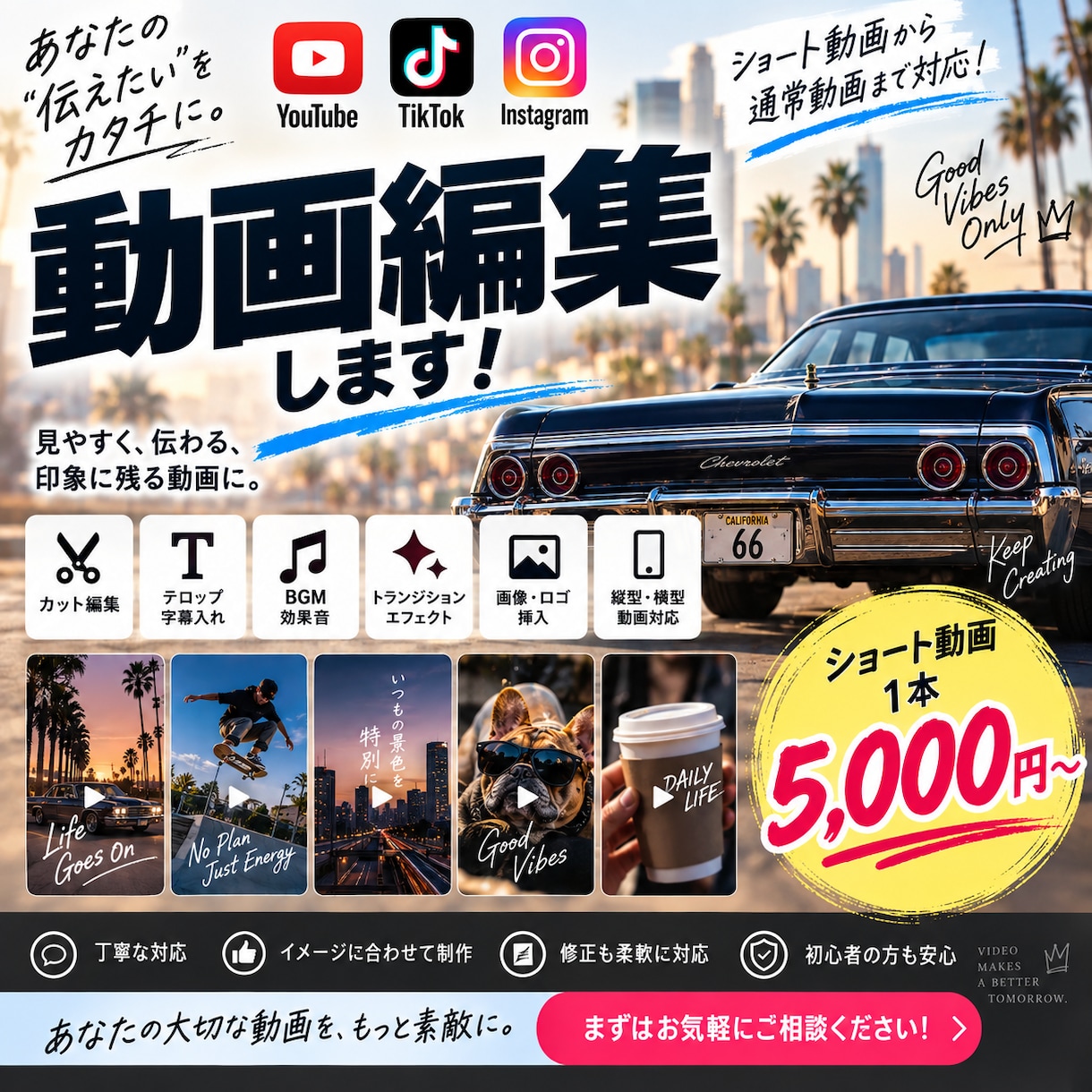 SNS・YouTube動画をカッコよく編集します ショート動画、通常動画まで見やすく印象に残る映像に仕上げます イメージ1