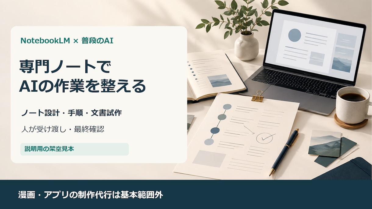 専門ノートとAIの壁打ち・作業手順を設計します LPの企画メモなど、根拠と確認点を残した文書試作1点へ イメージ2