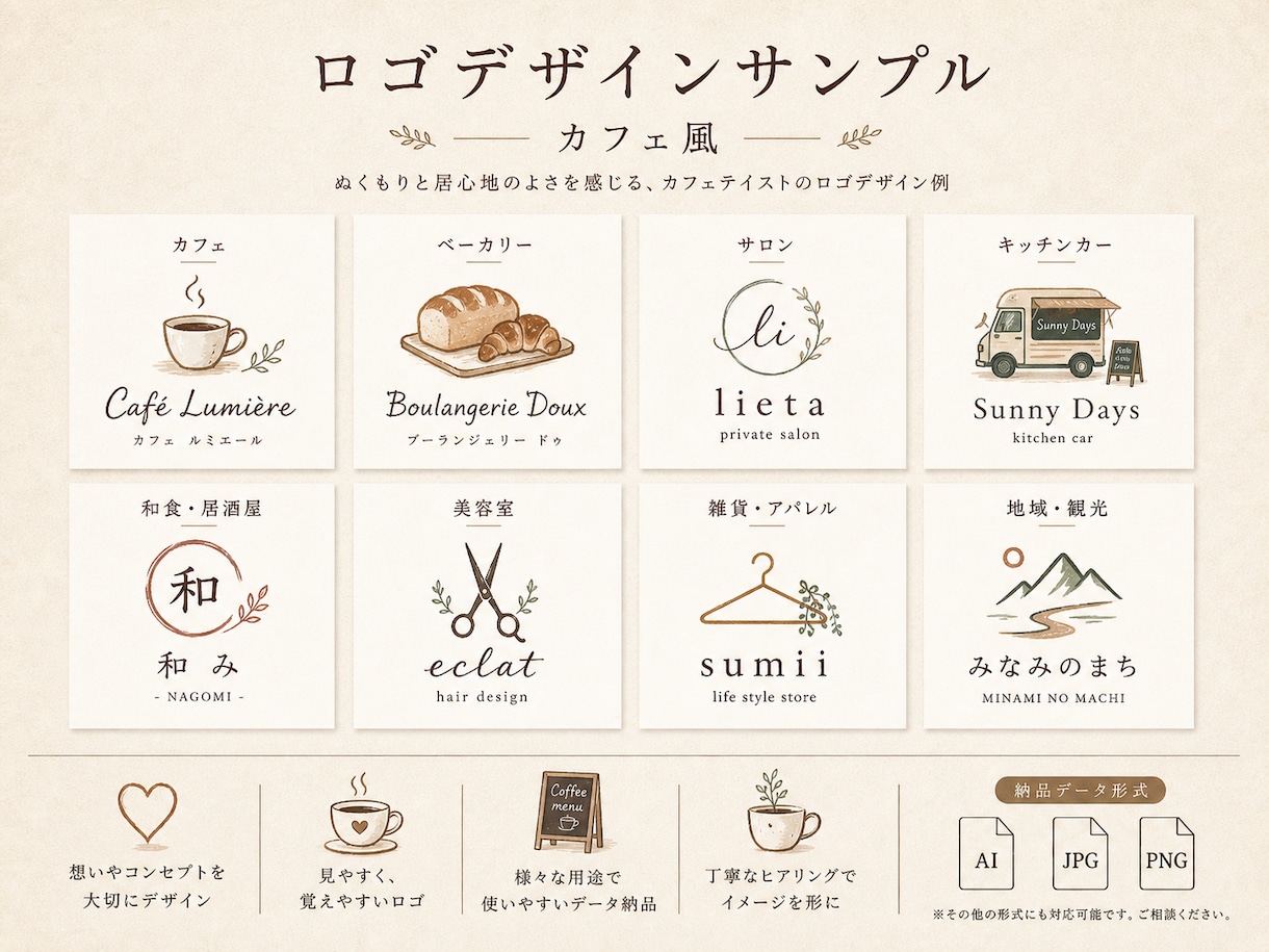 想いが伝わる、印象に残るロゴを制作します 個人事業・店舗・飲食店・サロン・キッチンカーにおすすめ イメージ2