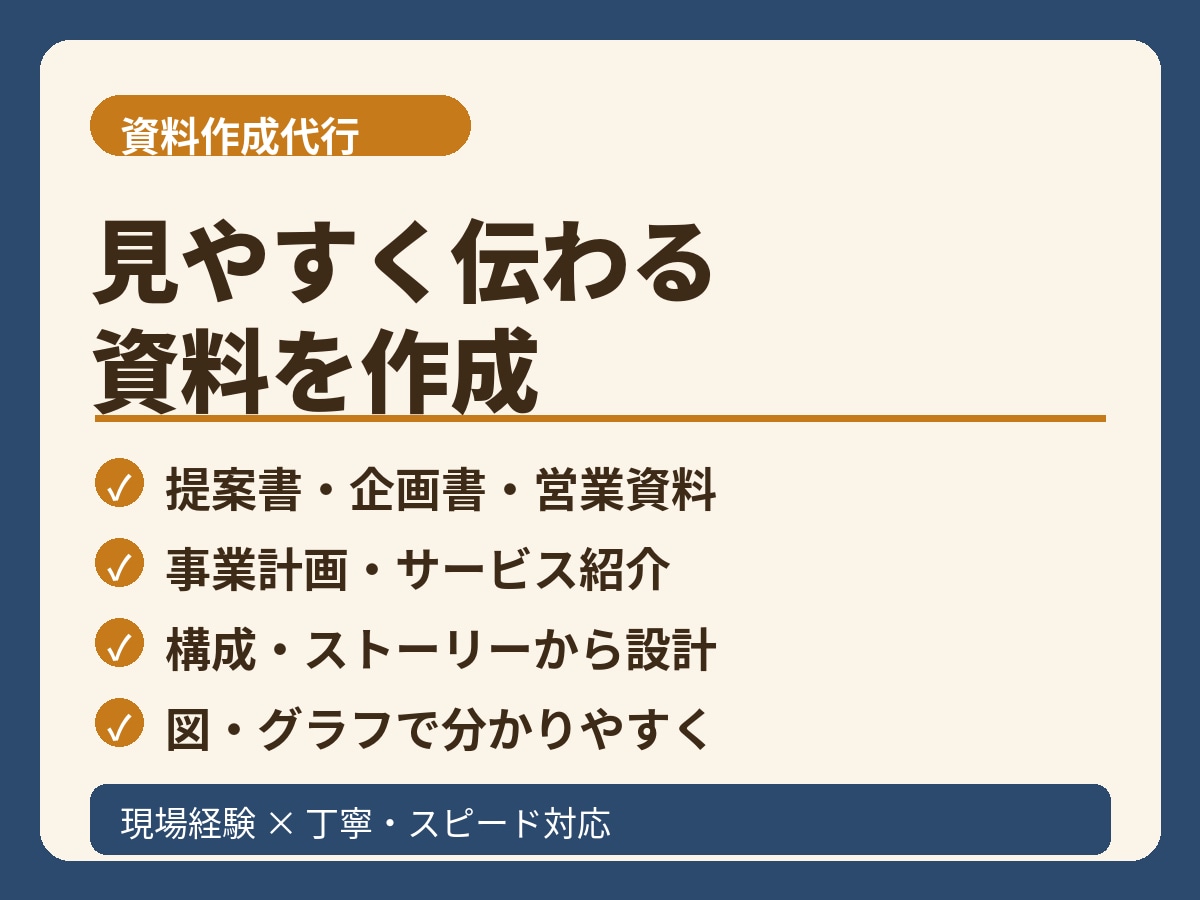 見やすい提案書・企画書をスピード作成します 内容はあるのに資料がイマイチ…その見せ方を整えます イメージ1