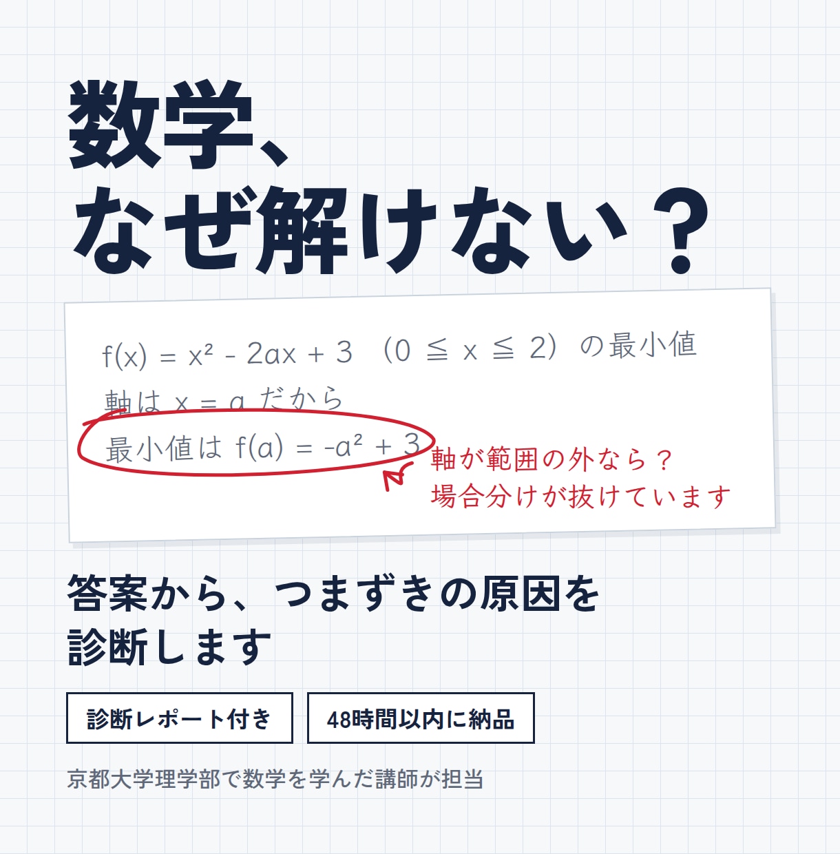 答案から"つまずきの原因"を診断します 京大出身塾講師が、問題の「本質」の理解を促します。 イメージ1