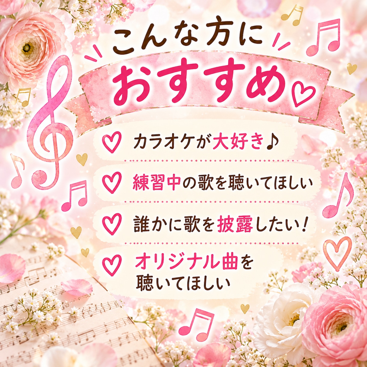 歌ってください！たった一人の熱烈な観客になります 大好きな歌でも♡自作の歌でも♡気持ちよく歌ってください！ イメージ2