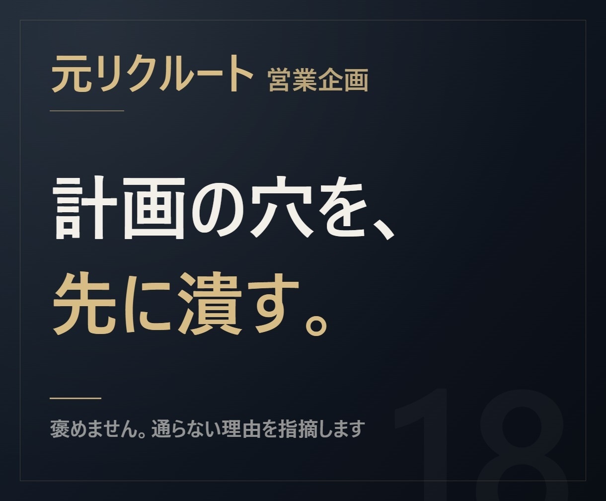 元リクルート【穴を潰す】事業計画を壁打ちします 褒めません。社内や銀行で詰められる前に潰します イメージ1