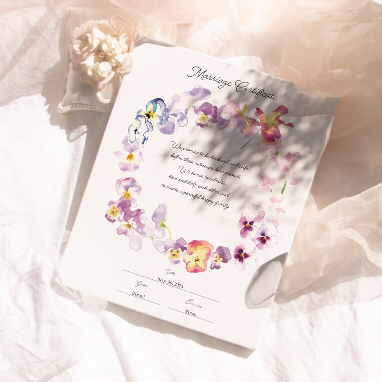 送料無料 ビオラやパンジーの結婚証明書作ります 選べるアクリルorキャンバス！特別な一日のための証明書です。 イメージ3