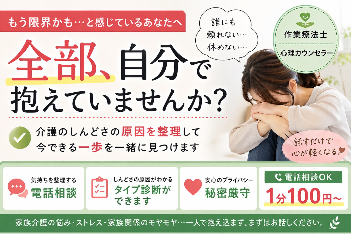 全部一人で抱えている介護の悩み、一緒に整理します あなたの状態を整理し、どうすればいいかを紐解きます イメージ1
