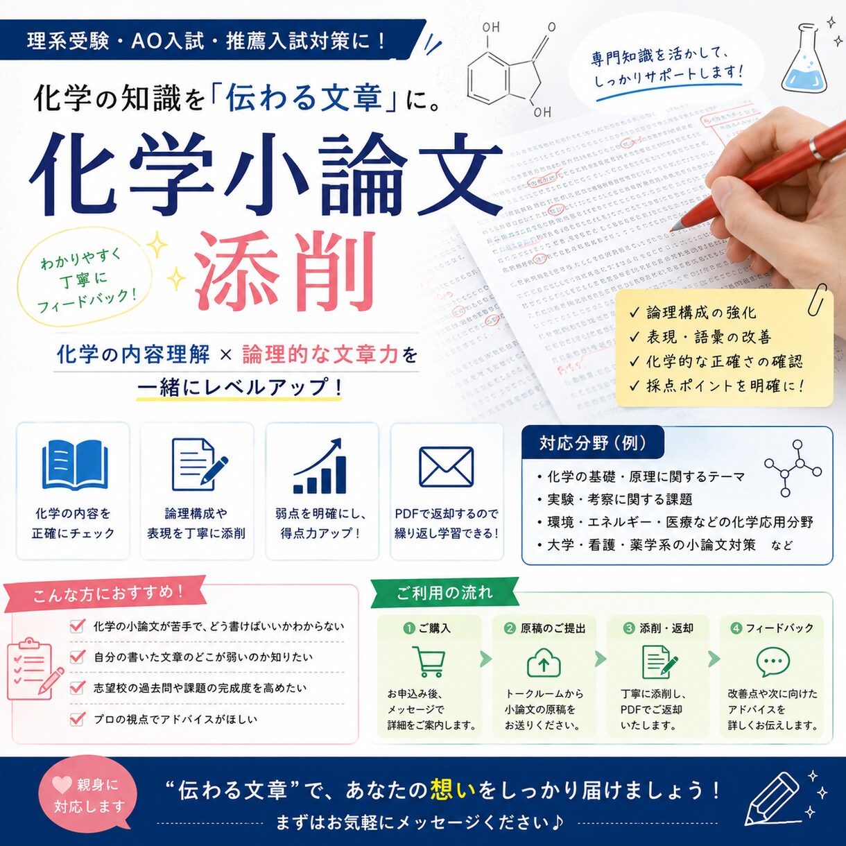 化学の小論文添削します 専門性を生かして内容を添削します イメージ1