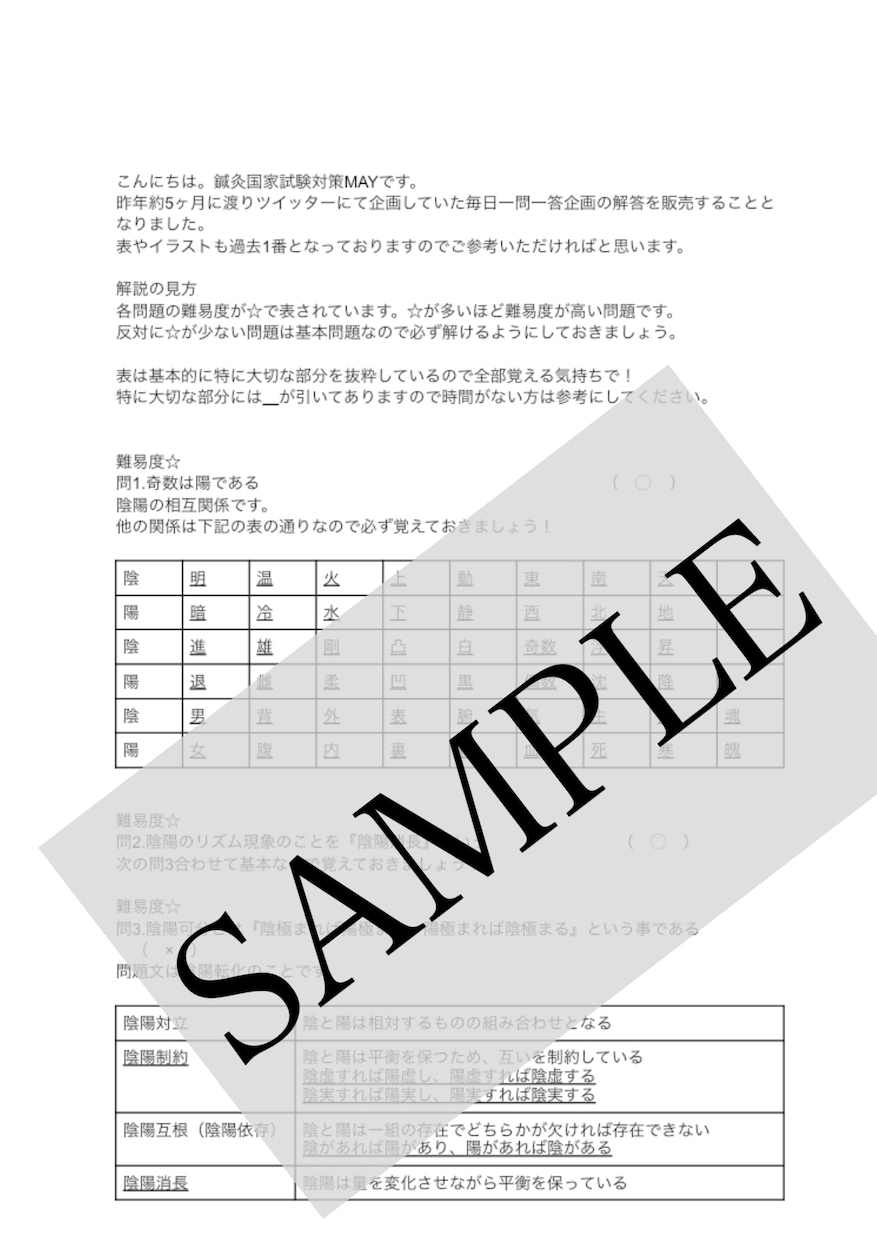 東洋医学概論 150問 問題集＆解説の販売をします 東洋医学概論の確認、力試しに！！ イメージ1