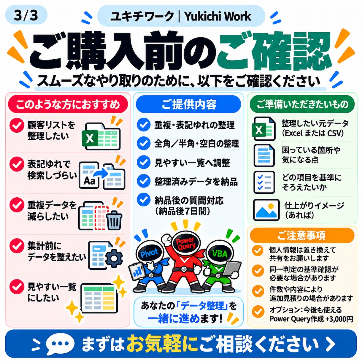 Excelデータの重複・表記ゆれを整理します 名寄せ前の整理や表記統一をわかりやすく整えます イメージ3