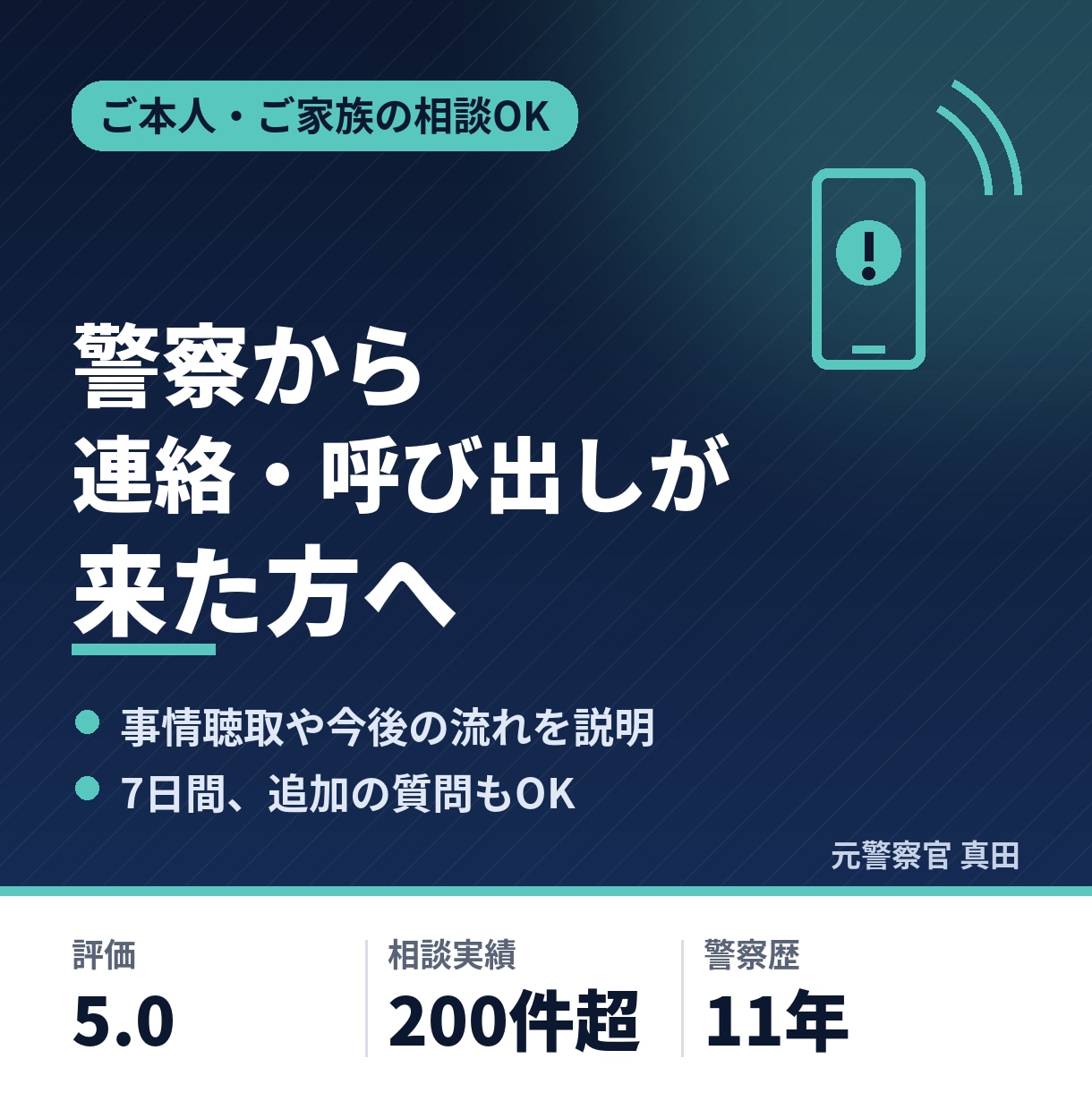 警察から連絡・呼び出しが来た方の不安に答えます ご家族の相談もOK｜元刑事が事情聴取や今後の流れを説明 イメージ1