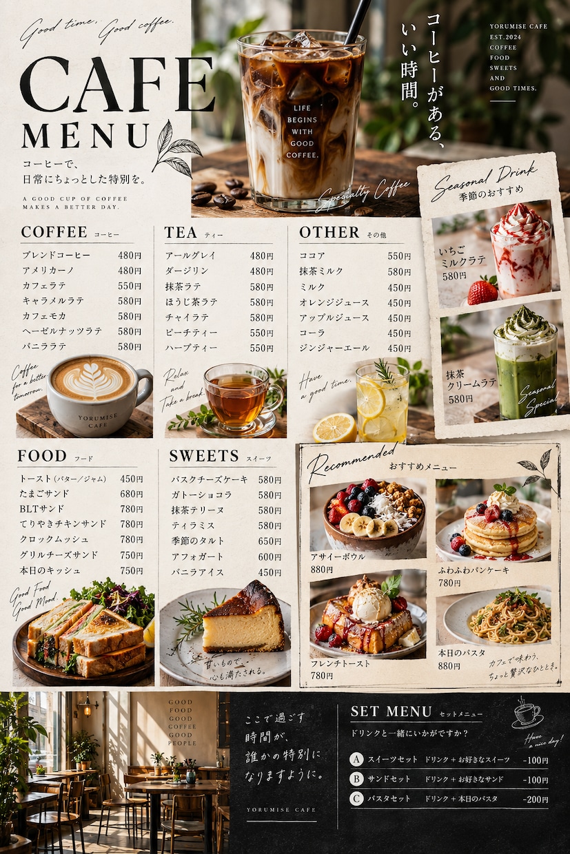 飲食店のメニュー表をデザインします 手書き風からおしゃれ系まで幅広く対応します。 イメージ1