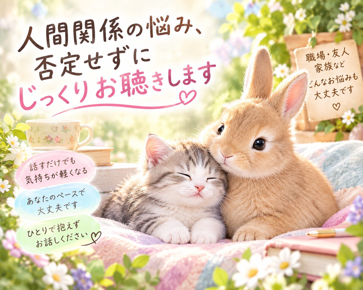 人間関係の悩み、否定せずにじっくりお聴きします 職場や友人、家族の悩みも安心してお話しください イメージ2