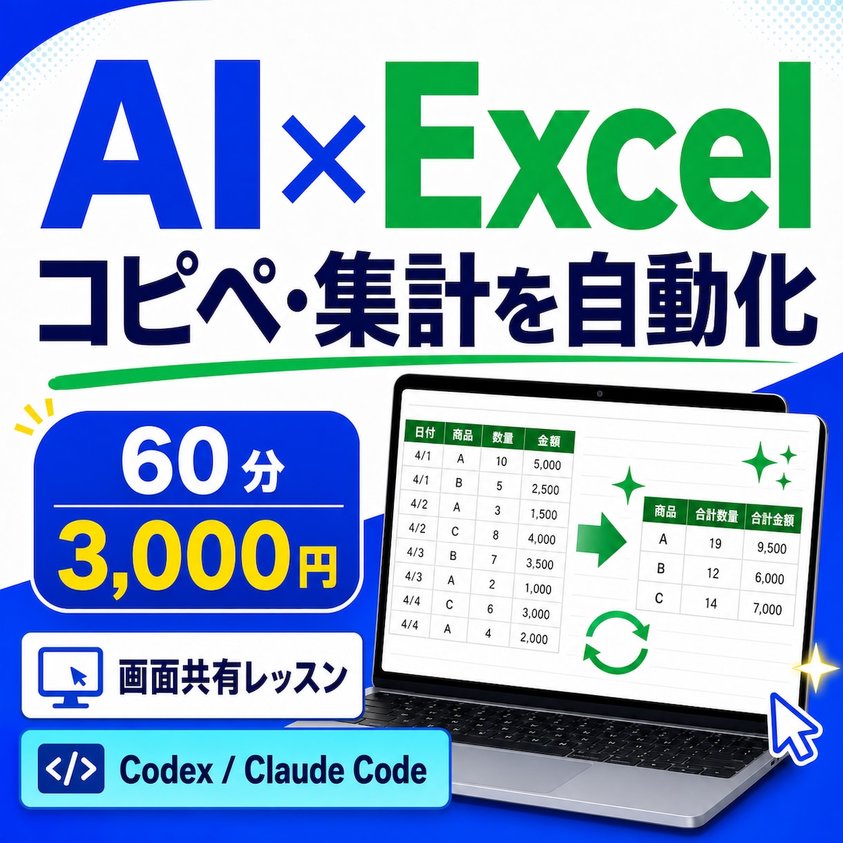 AIでExcel作業を自動化できるように教えます 毎日のコピペや集計を減らし、本来の仕事へ時間を使う イメージ1