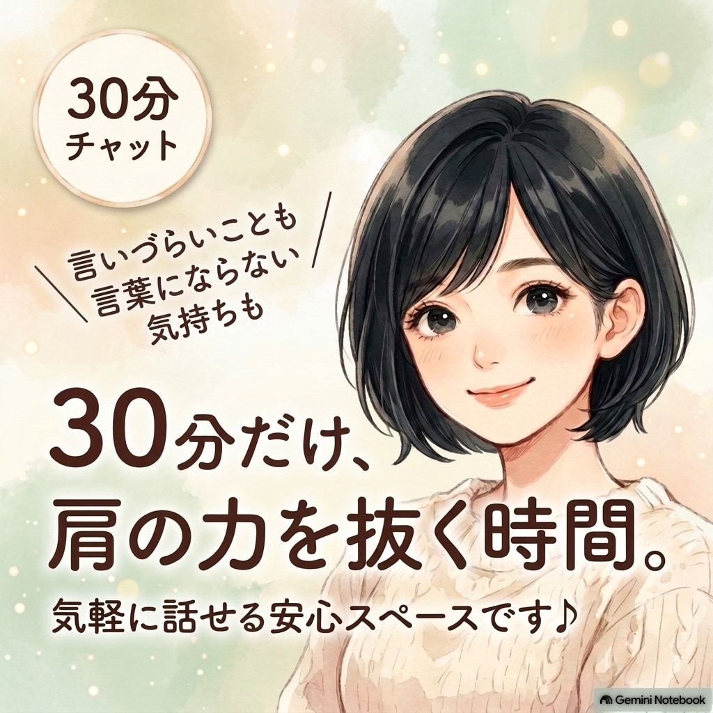 30分集中チャット❁あなただけに集中します セラピスト歴20年の私に誰にも言えない秘密や自慢も気軽にOK イメージ1