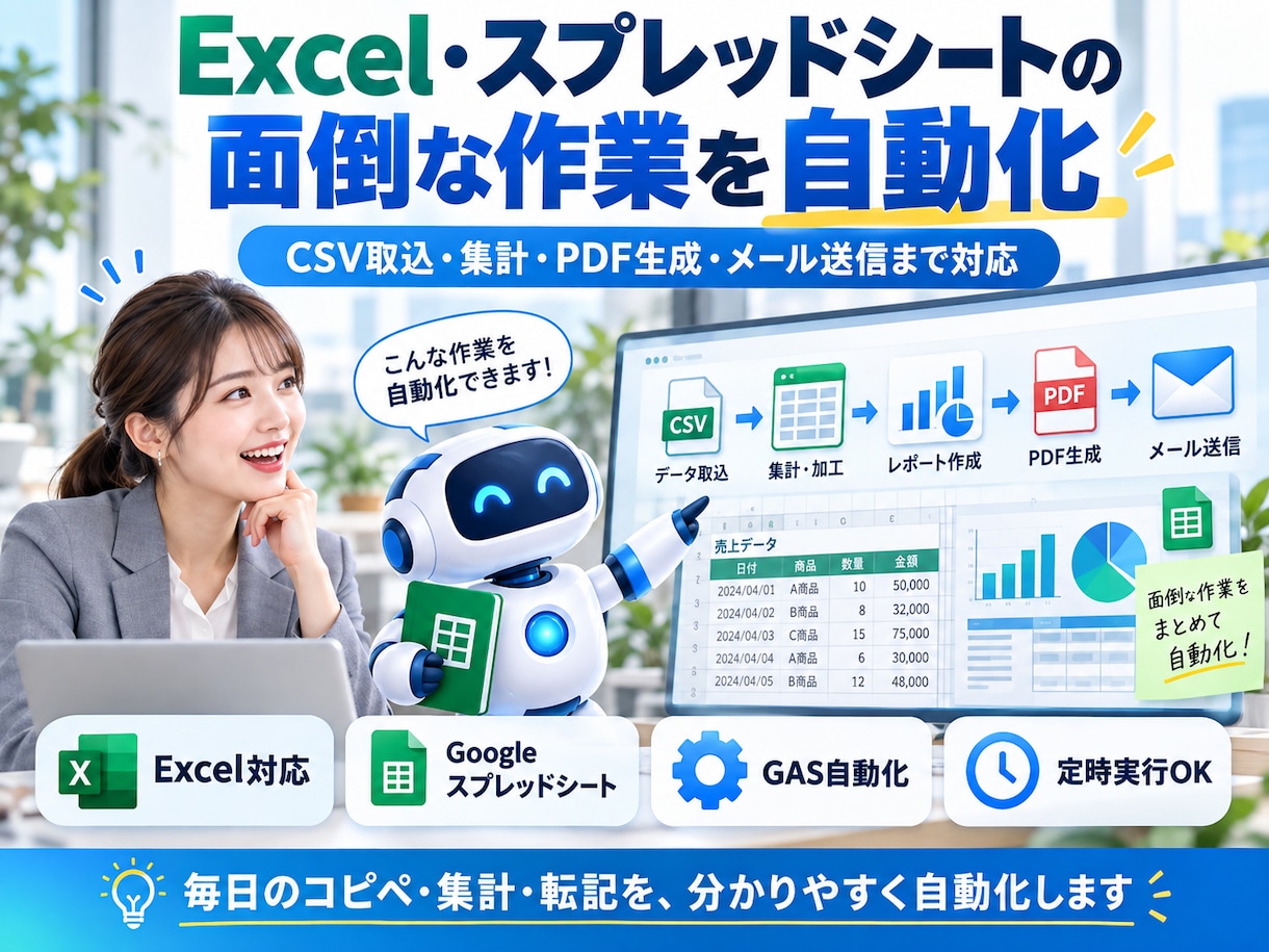 Excel・Sheet・GASで業務を自動化します Excel・Googleスプレッドシートの面倒な作業を自動化 イメージ1