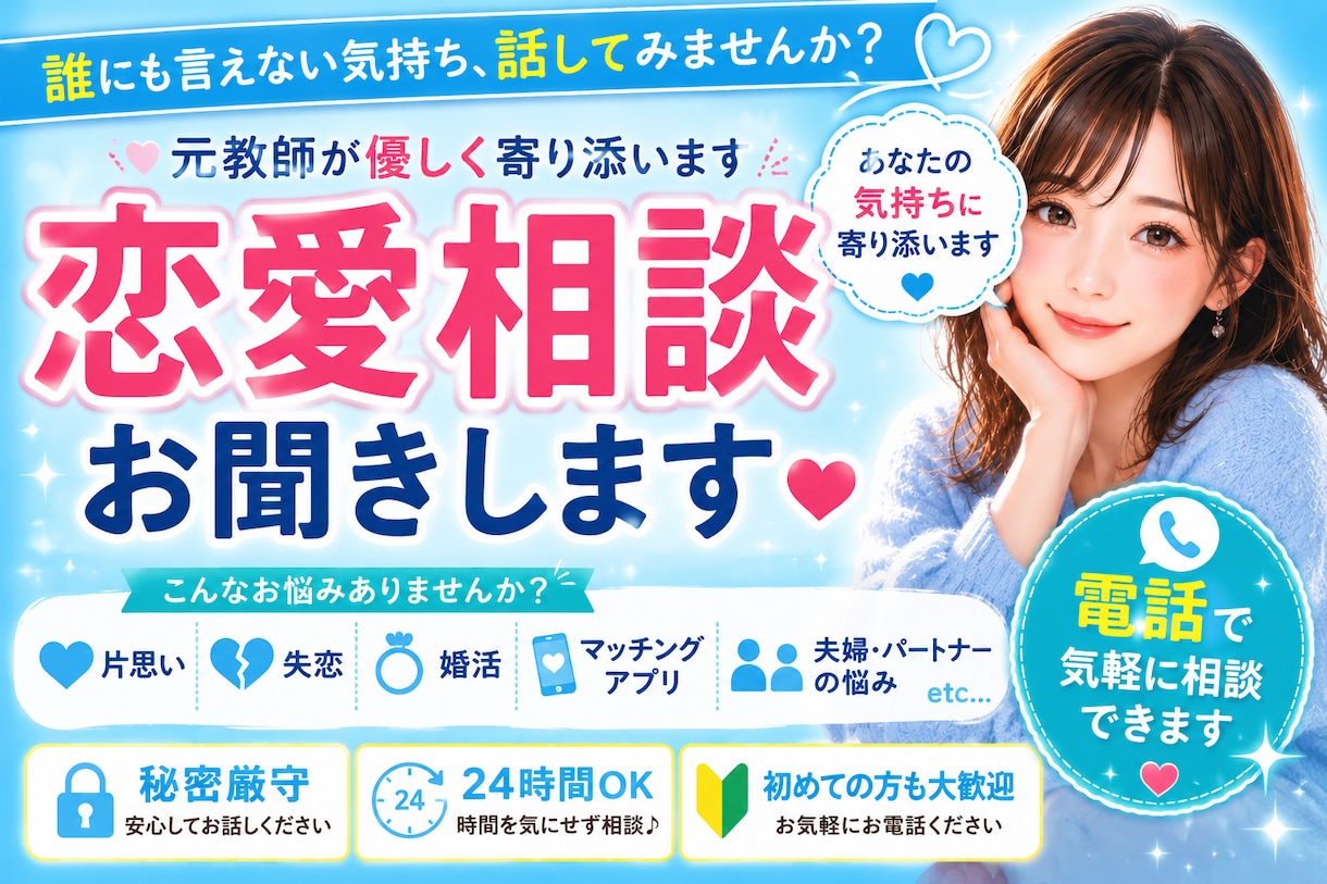恋愛・恋活・婚活・マッチングアプリのお悩み聞きます 恋愛・婚活のお悩みに寄り添います！ イメージ1