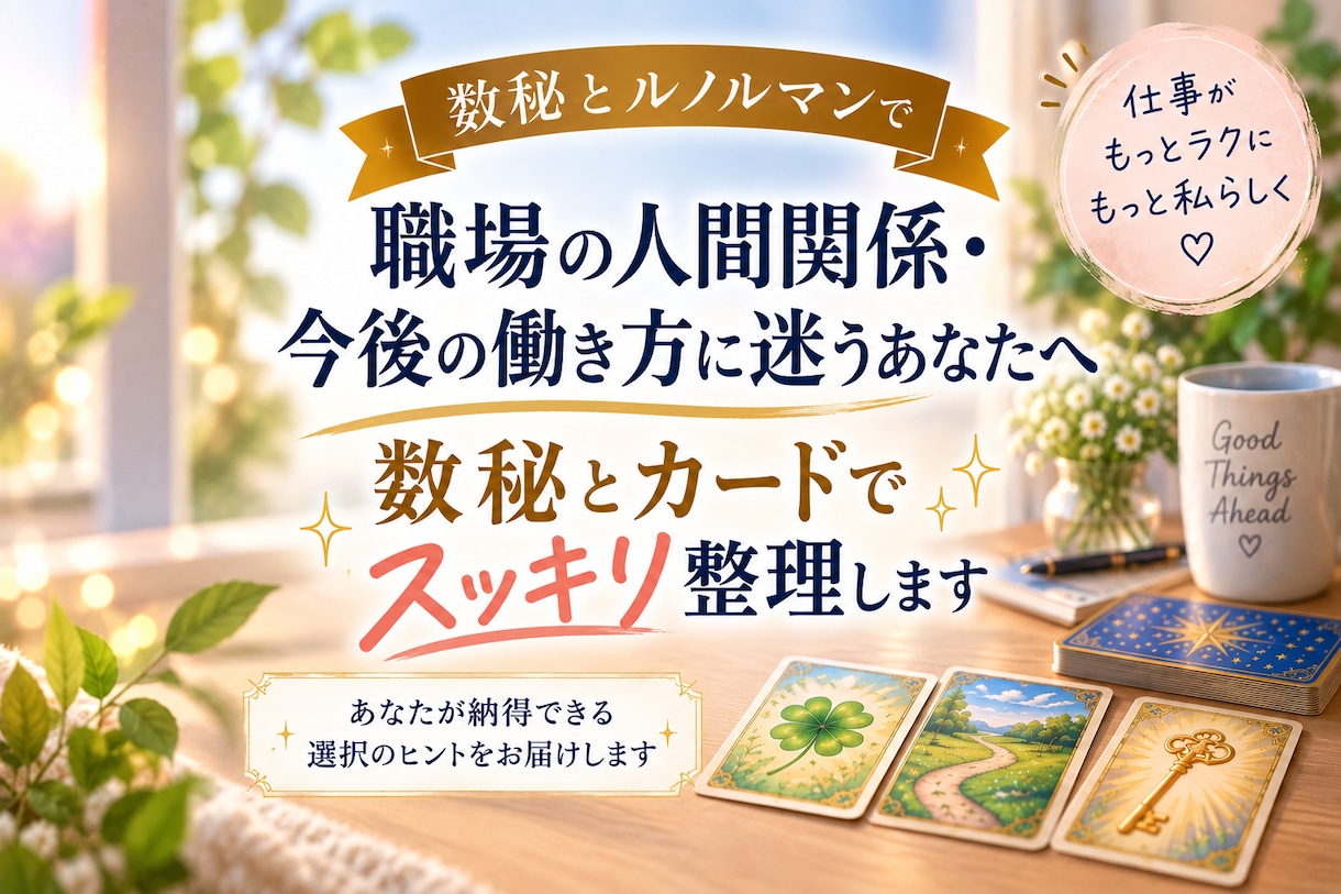 転職や職場の悩みに｜数秘とカードで整理します 転職・職場の人間関係の悩みに解決のヒントをカードで鑑定します イメージ1
