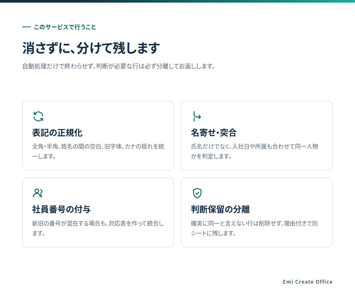 社員名簿CSVの名寄せ・統合をします 表記ゆれと重複を整理し、使えるデータにします イメージ3