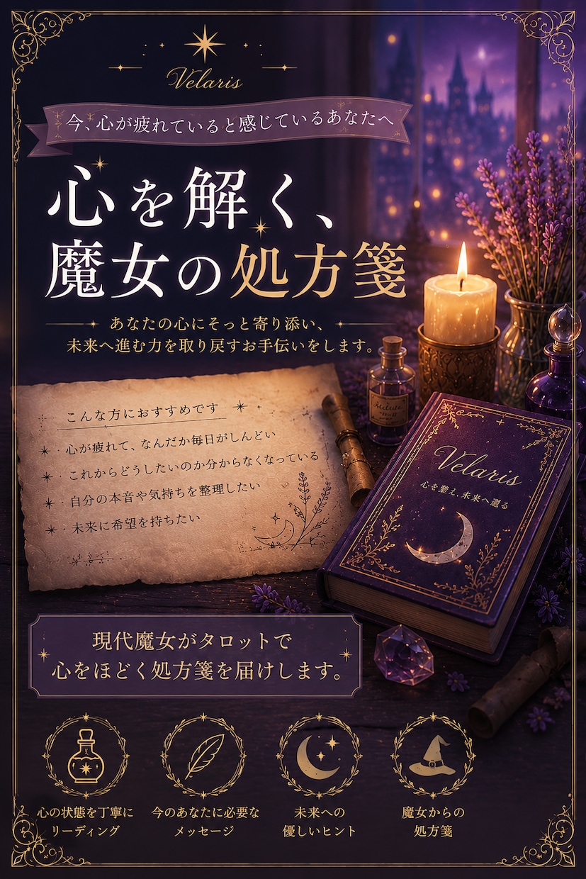現代魔女がタロットで心をほどく処方箋を届けします 頑張っているのに苦しいその心を縛る無意識の呪いを読み解きます イメージ1