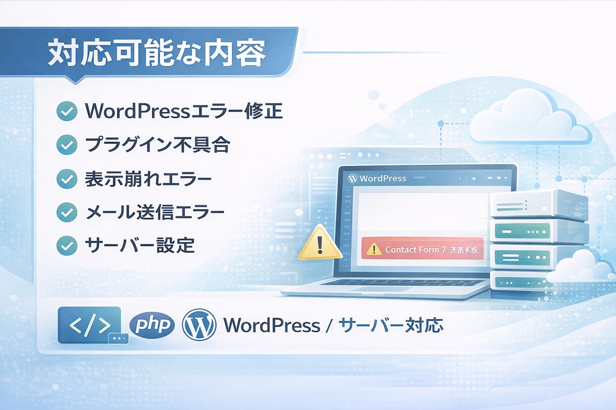 WordPressのエラー・不具合を修正します 画面が真っ白・サイト表示崩れ・プラグインエラーなど対応 イメージ4