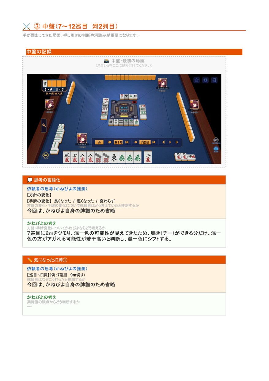 麻雀牌譜添削｜あなたの弱点を言語化します 初心者〜中級者向け【脱・感覚打ち】｜数日以内に納品 イメージ6