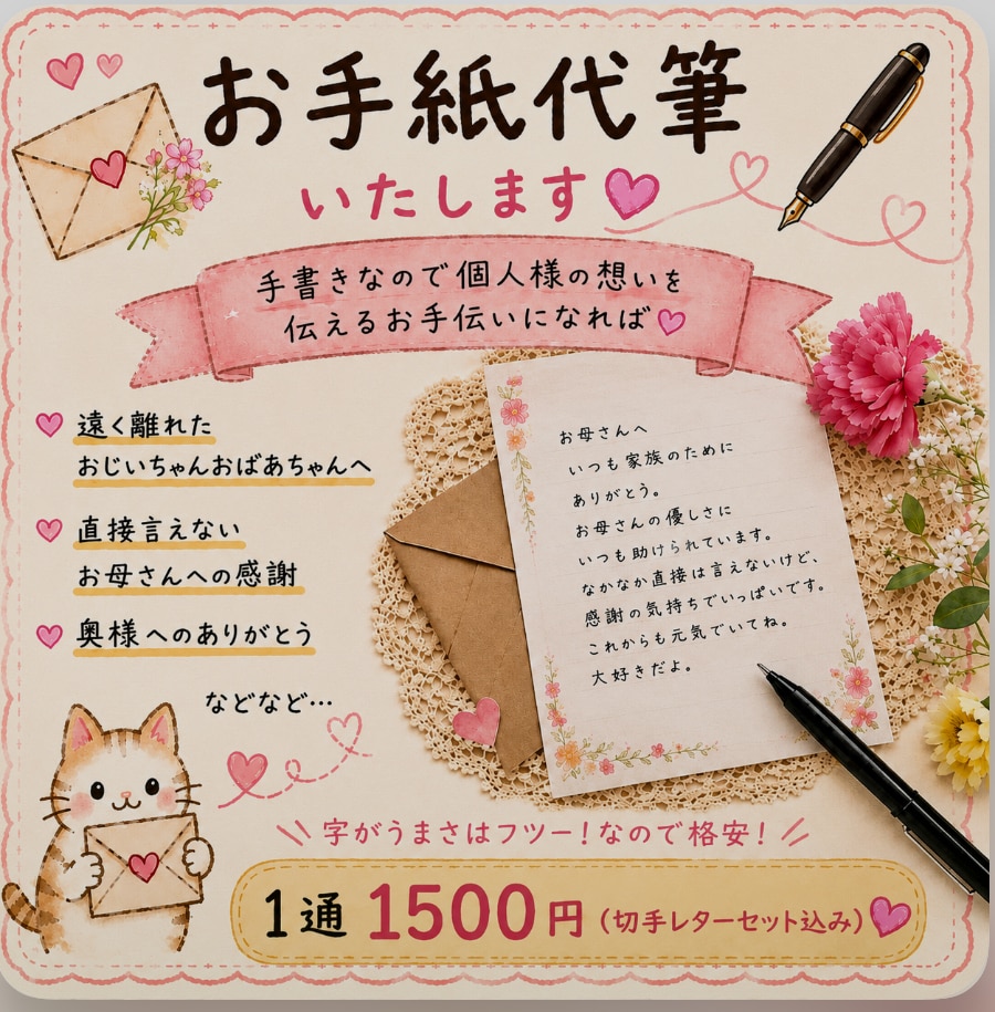 お手紙書きます 手書きで真心こもったお手紙代筆します！ イメージ1