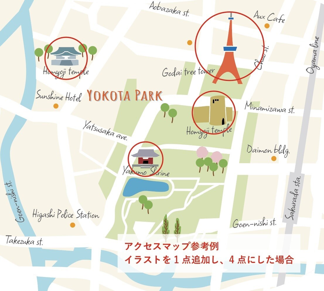 地図イラストをポップでスタイリッシュにお作りします お店のHP、パンフレット、ブログ、SNS、動画素材の挿絵に♪ イメージ3