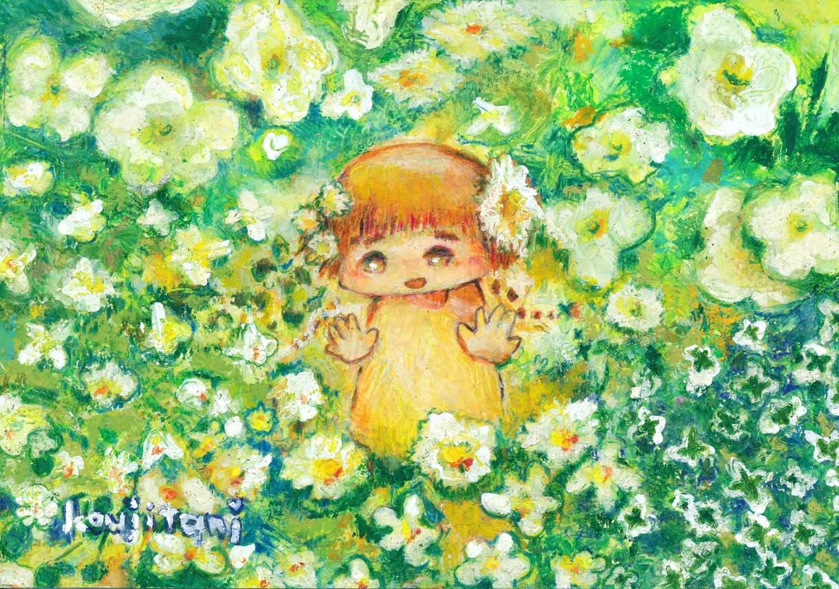 妖精とお花の絵画をクレヨンで描きます 思い出　大切　記念　お花　プレゼント イメージ2