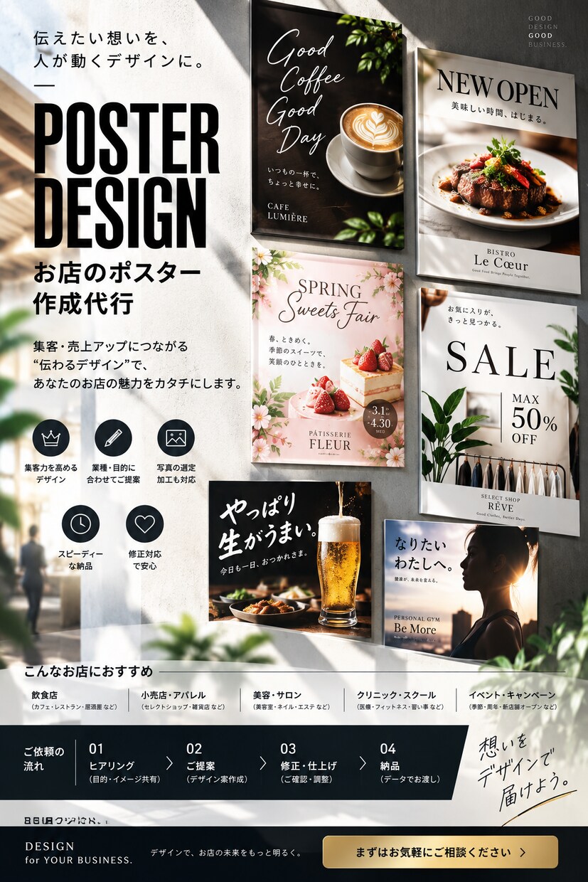 イメージを伝えるだけ！響くチラシ・ポスター作ります デザイン知識不要｜ラフ案無料｜まずはお気軽にご相談ください イメージ9